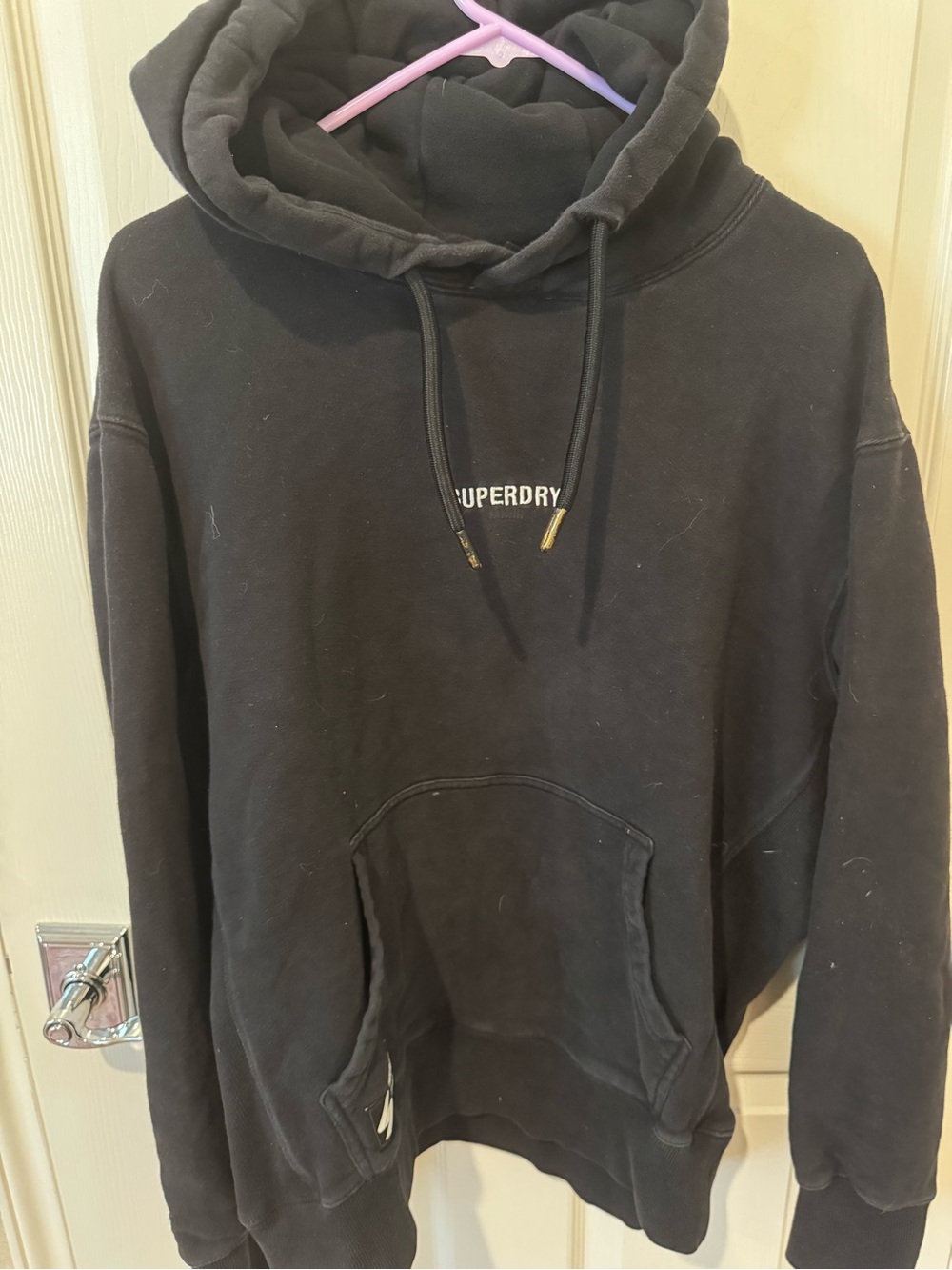 Superdry Black Pullover Hoodie with Small White Logo
